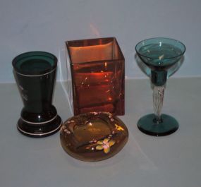 Glass Dish Made in China, Glass Ashtray and Two Glasses