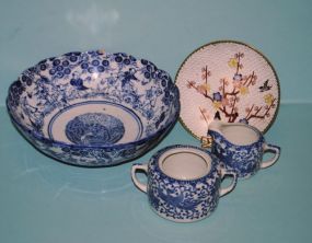 Three made in Japan Glass Bowl, Imari Plate and Creamer and Sugar