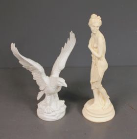Resin Lady Statue and Bald Eagle Statue by Andrea
