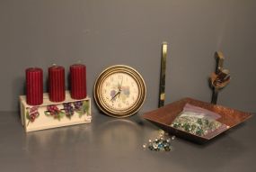 Clock, Grape Napkins Rings, bowls, 3 candles