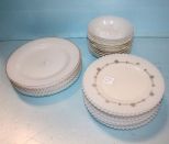 Set of Eight Opalescent Plates, Thirteen Plates & Eleven Bowls