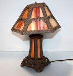 6 Sided Slag Glass Panel Lamp