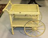 Yellow Wicker Tea Cart with Lift Off Tray