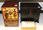 Small Jewelry Box, Wood Box & Three Drawer Box