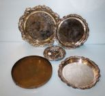 Four Various Size Silver plate Trays & Brass Tray