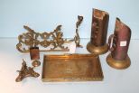 Brass Sled, Tray & Candlesticks