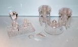 Glass Two Arm Candlestick & Glass Tray with Two Perfume Bottles
