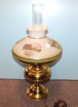 Brass Lamp with Painted Porcelain Shade