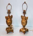 Pair Classical Brass Lamps with Marble Bases