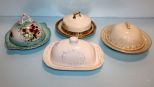 Four Vintage Covered Butter Dishes