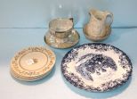 Black Mark Belleek Pitcher, Lennox Bowl, Four Lennox Plates, Two Johnson Coach Scene Plates, Lusterware Cup/ Saucer