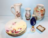 Group of Hand painted Plates, Vases, Shakers, and Wedgewood Vase