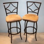 Pair of Metal Barstools with Upholstered Seats and Backs