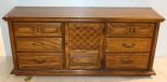 Oak Lattice Work Dresser with Two Mirrors