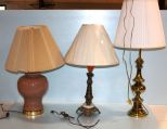 Brass Lamp, Metal Lamp & Mauve Lamp