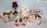 Small Lamp, Wood Fish and Figurines