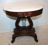 Mahogany Rose Carved Lyre Based Marble Top Table