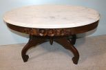 Mahogany Rose Carved Marble Top Coffee Table