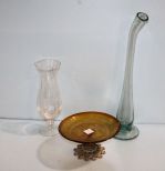 Two Glass Vases & Glass Centerpiece