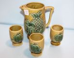 Pitcher and Three Cups with Fruit Design