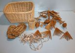 Wicker Basket, Woven Cup, Straw Wind chime, Seashell Beads & Straw Flip Flops