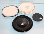 Three Block Plates, Black and White Square Plate, Five Bread Plates & Two Black Saucers