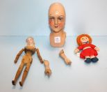 Bisque Head, Wood Body Doll & Raggedy Ann Doll Parts