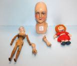 Bisque Head, Wood Body Doll & Raggedy Ann Doll Parts