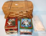 Vintage Picnic Basket, Placemats & Tin Boxes