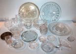 Table Lot of Glass Pitchers, Bowls, Trays, Baskets & Trivets