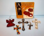 Ceramic Tray & Six Various Crosses