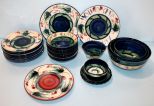 Two Gail Pittman Chargers, Eight Plates, Eight Salad Bowls & Five Various Size Bowls