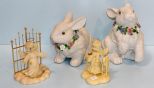 Two Bisque Rabbits & Two Resin Angels