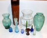 Group of Various Size Glass Vases & Two Ceramic Vases