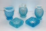 Five Small Blue Hobnail Pieces