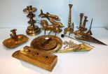 Brass Candlesticks, Easel, Dolphin Group & Horse