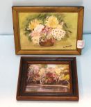Small Unsigned Oil Painting of Trees & Oil Painting of Flowers Signed M. Rivers
