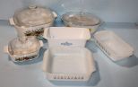 Three Corning Ware Baking Pans and Three Fire King Baking Pans