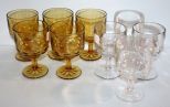 Five Amber Goblets & Four Clear Goblets