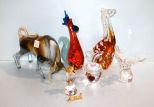 Art Glass Rooster, Bull Giraffe, Eagle, Hummingbird & Apple