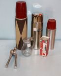 Three Thermos, Cooking Thermometer & Syrup Pitcher