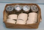 Basket with Eight Ramekins & Four Fruit Jars