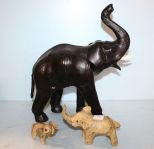 Leather Elephant & Two Plastic Elephants