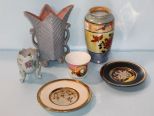 Lusterware Vase, Old Paris Cup, Vintage Egg Vase, Two Plates & Pottery Vase