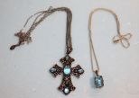 .925 Thailand Cross, Necklace with Blue Glass .925 Clasp