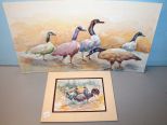 Watercolor of Rooster, Hen and Nest & Watercolor of Geese