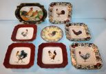 Rooster Tray & Seven Rooster Plates