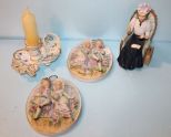 Avon Figurine, Two Porcelain Plaques & Hand painted Chamberstick