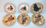 Four Godinger Grape Dessert Plates & Two Hand painted Plates