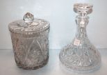 Cut Glass Biscuit Jar & Stuart Ships Decanter